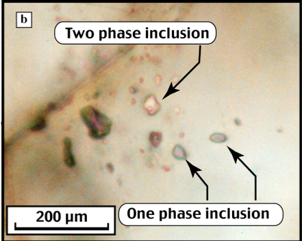 Fluid inclusions in mineral veins